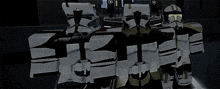 a group of stormtroopers are standing next to each other in a dark room in a video game .