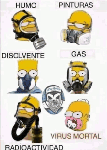 a picture of homer simpson wearing gas masks