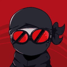 a cartoon drawing of a person wearing sunglasses with red eyes