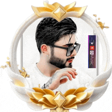 a picture of a man with a beard and sunglasses is surrounded by a gold frame that says dm music