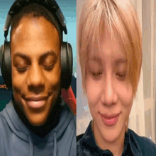 a man wearing headphones smiles next to another man