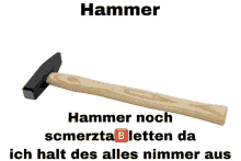 a hammer with a wooden handle and the word hammer written on it