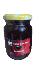 a jar with a label that says feito com que