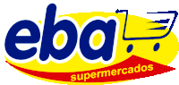 a logo for eba supermercados shows a shopping cart