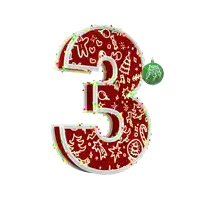 the number three is decorated with christmas decorations and a green ball