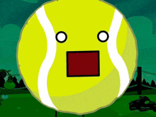 a cartoon of a tennis ball with a surprised look on its face