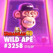 an advertisement for undangan 4d wild ape # 3258 by pg soft