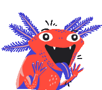 a cartoon illustration of an axolotl with its mouth open and its tongue sticking out