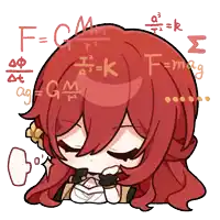 a girl with red hair is surrounded by mathematical equations such as f = cm