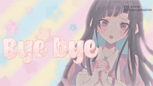 a drawing of a girl with the words bye bye in pink letters