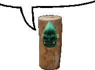 a drawing of a stump with a green monster face on it