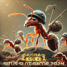 an ant wearing a helmet is on a poster for museum bola