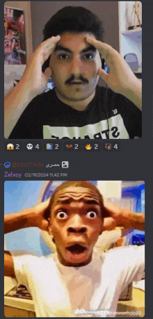 a screenshot of a man making a funny face and a screenshot of a man making a surprised face