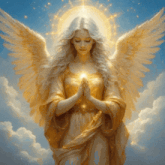 a painting of a woman with wings and a halo