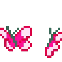 two pink butterflies are flying in a pixel art style .