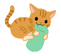 a cartoon cat is playing with a green toy