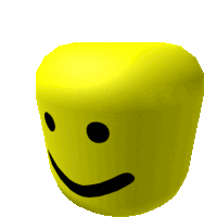 a yellow cube with a black smile on it 's face