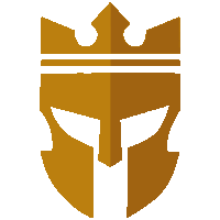 a gold spartan helmet with a crown on it