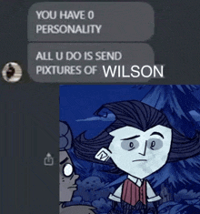 a screenshot of a text message with wilson on the bottom right