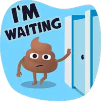 a cartoon illustration of a poop character with the words i 'm waiting behind it