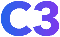 a blue and purple logo for c3 with a white background