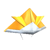 a yellow and white origami object with a silver border