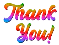 the word thank you is written in a rainbow of colors