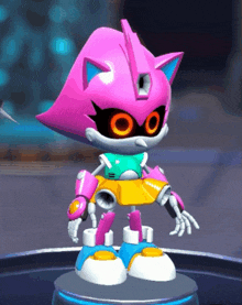 a cartoon character with a pink helmet and a yellow top