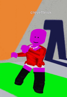 a purple cartoon character with the name crevettewk on it