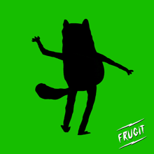 a green background with a silhouette of a cat and the word frucit on the bottom