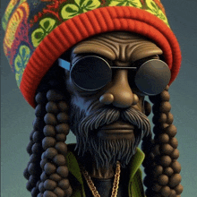 a cartoon of a man with dreadlocks wearing sunglasses and a hat