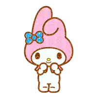 a drawing of a pink bunny with a blue bow on its head