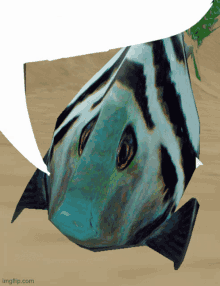 a computer generated image of a fish with a speech bubble above it