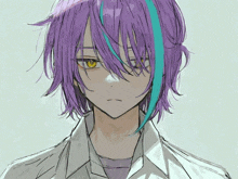 a drawing of a person with purple hair