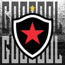 a black and white shield with a red star in the center and the word school behind it