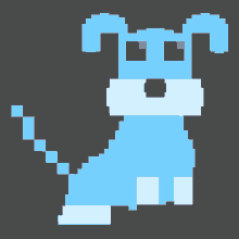 pixel art of a blue dog with red eyes