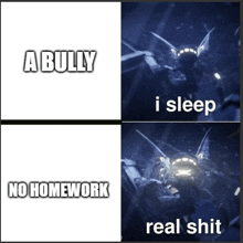 a bully no homework and i sleep meme