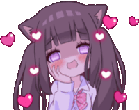 a pixel art drawing of a girl with cat ears and hearts around her head