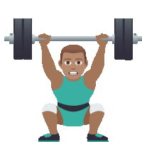 an illustration of a man squatting while lifting a barbell