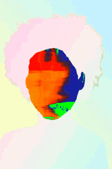 a colorful drawing of a person 's face with a rainbow of colors