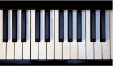 a close up of a piano keyboard showing the keys between the third and fifth