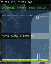 a screenshot of a computer screen showing frame time and cpu bound