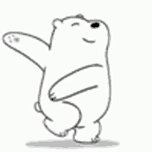 ice bear from we bare bears is dancing with his arms outstretched in a black and white drawing .