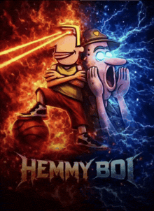 a poster for hemmy boy shows a cartoon character holding a basketball