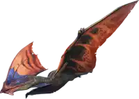a dragon with a long neck and wings is flying on a white background