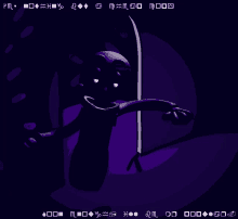 a drawing of a person with a sword in a dark room