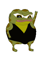 a cartoon of a frog wearing a black top