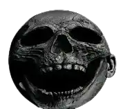 a black and white photo of a skull with a smiley face .