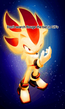 a poster of shadow the hedgehog with the words " do n't search rouge the bat in gifs "