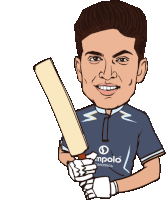 a cartoon of a man holding a cricket bat with a shirt that says mpolo ceramics on it